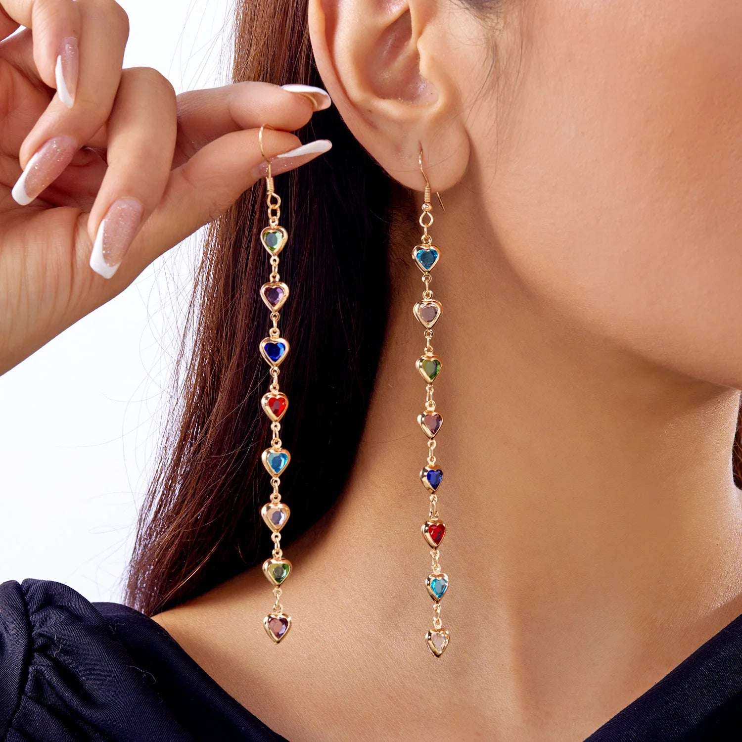 Luxury Shiny Zircon Long Tassel Earrings for Women Exquisite Black Water Drop Earrings Girls Bridal Party Wedding Jewelry Gift