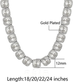 12Mm Iced Out Square Tennis Chain Baguette Chain Cubic Zircon 1 Row Clustered Diamond Tennis Necklace Bracelet Hip Hop Jewelry with Giftbox for Men Women