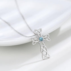 Cross Necklace 925 Sterling Silver Celtic Knot Cross Necklace with round Shape Turquoise Pendant Jewelry Gifts for Women