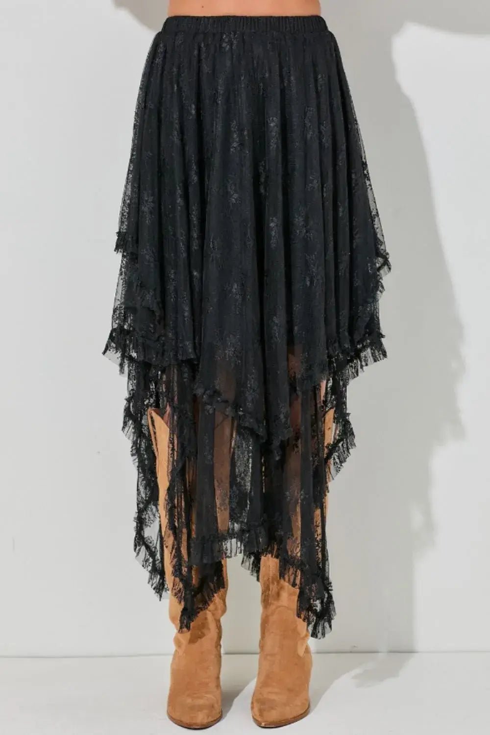 Elastic Waist Asymmetrical Lace Skirt - Bela Fils BoutiqueBela Fils Boutique