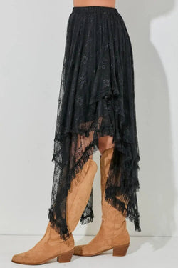 Elastic Waist Asymmetrical Lace Skirt - Bela Fils BoutiqueBela Fils Boutique