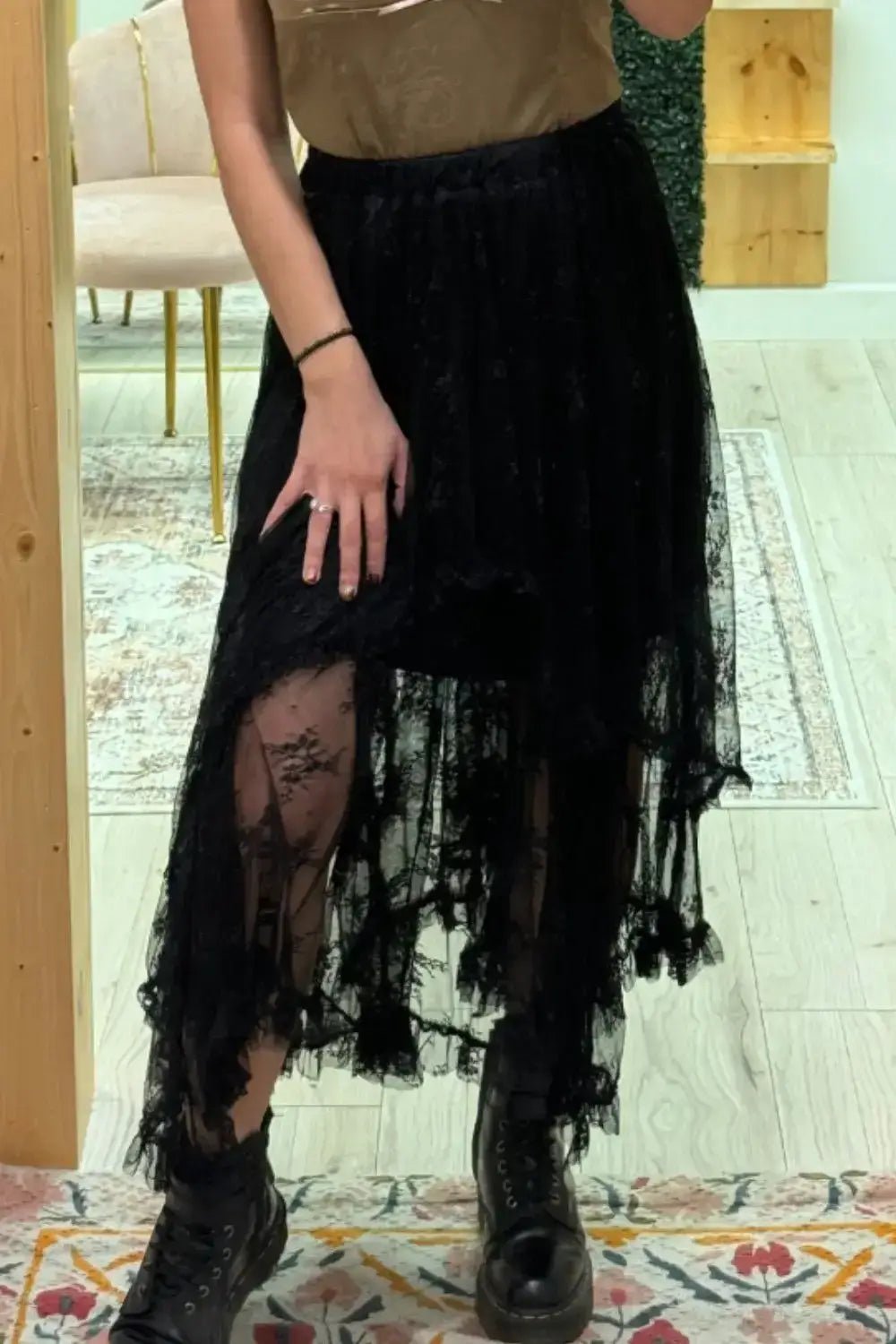 Elastic Waist Asymmetrical Lace Skirt - Bela Fils BoutiqueBela Fils Boutique