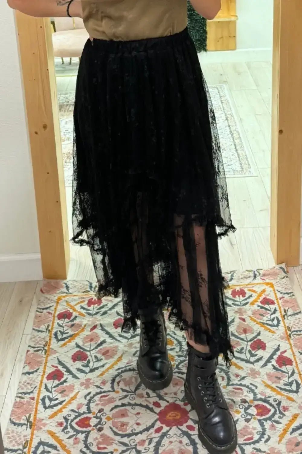 Elastic Waist Asymmetrical Lace Skirt - Bela Fils BoutiqueBela Fils Boutique