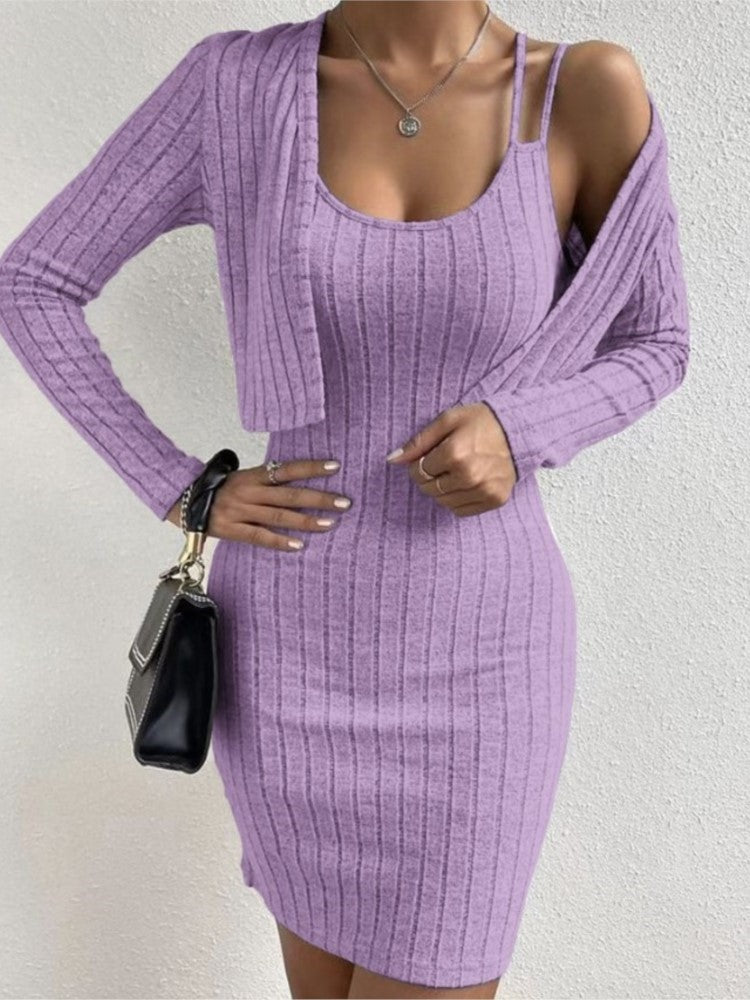 Elegant Women Slim Mini Dress & Cardigan Set (2 Pieces) - Bela Fils BoutiqueBela Fils Boutique
