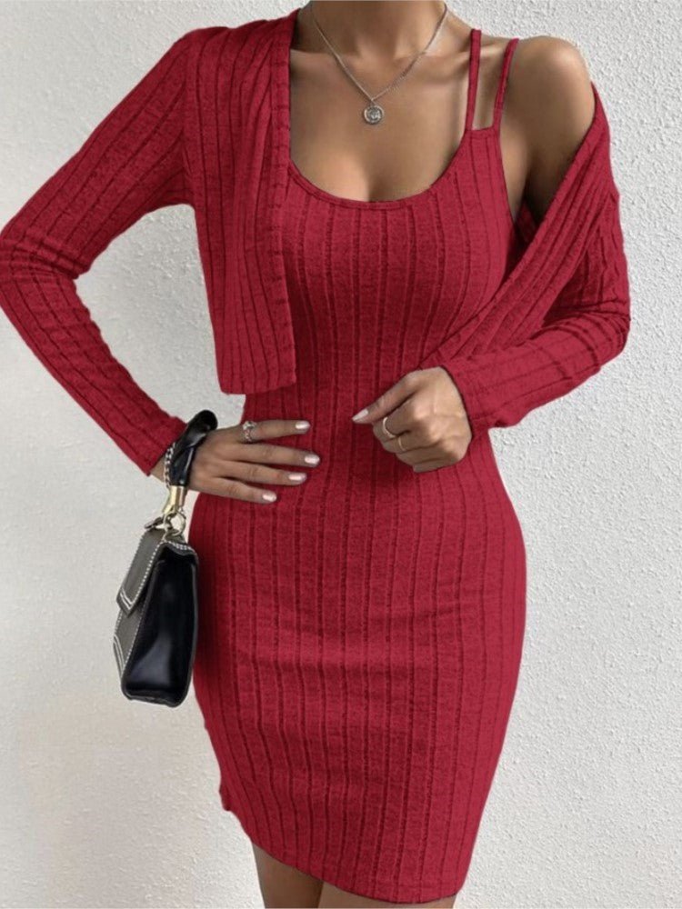 Elegant Women Slim Mini Dress & Cardigan Set (2 Pieces) - Bela Fils BoutiqueBela Fils Boutique