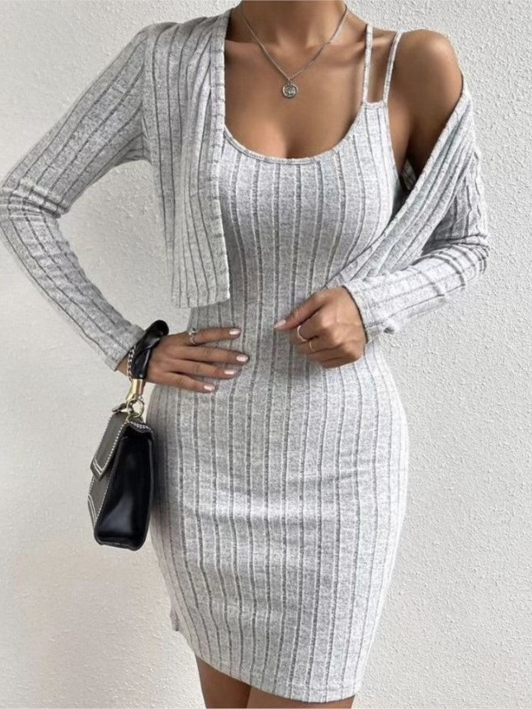 Elegant Women Slim Mini Dress & Cardigan Set (2 Pieces) - Bela Fils BoutiqueBela Fils Boutique