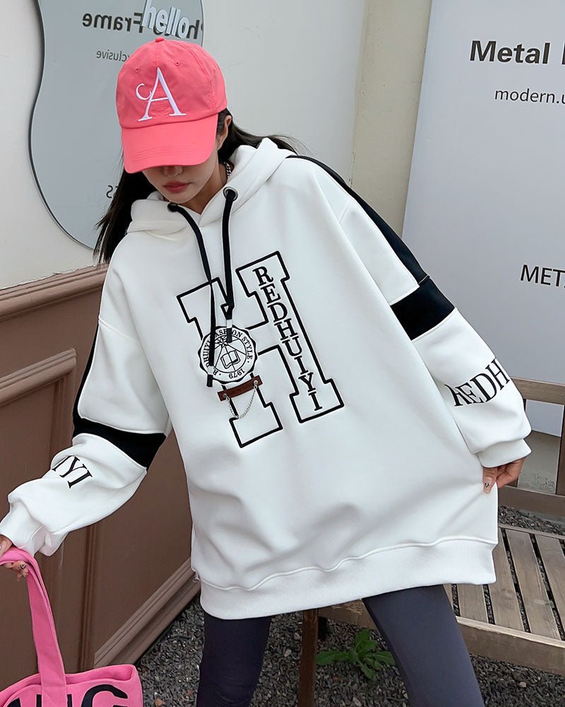 Embroidered Velvet Padded Hooded Sweatshirt for Women - Bela Fils BoutiqueBela Fils Boutique