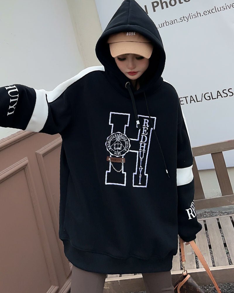 Embroidered Velvet Padded Hooded Sweatshirt for Women - Bela Fils BoutiqueBela Fils Boutique