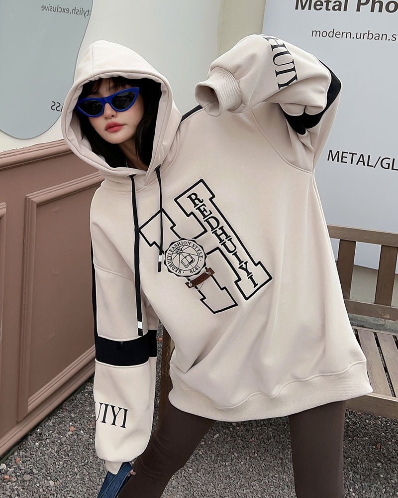 Embroidered Velvet Padded Hooded Sweatshirt for Women - Bela Fils BoutiqueBela Fils Boutique
