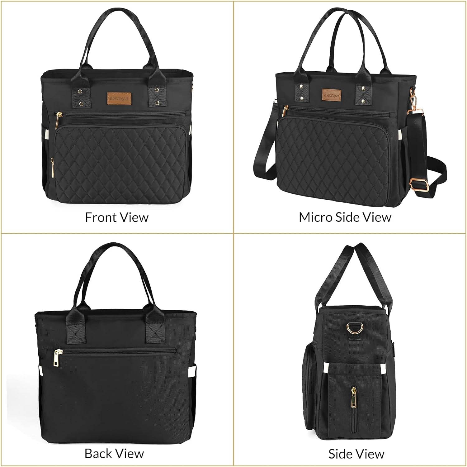 Large Insulated Lunch Bag for Work, Women'S Nylon Thermal Lunch Box, Leakproof Cooler Tote Bag with Storage Pocket (Black)