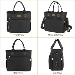 Large Insulated Lunch Bag for Work, Women'S Nylon Thermal Lunch Box, Leakproof Cooler Tote Bag with Storage Pocket (Black)