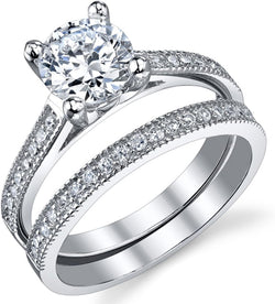 1.25 Carat round Brilliant Cubic Zirconia Sterling Silver 925 Wedding Engagement Ring Band Set Sizes 4 to 11