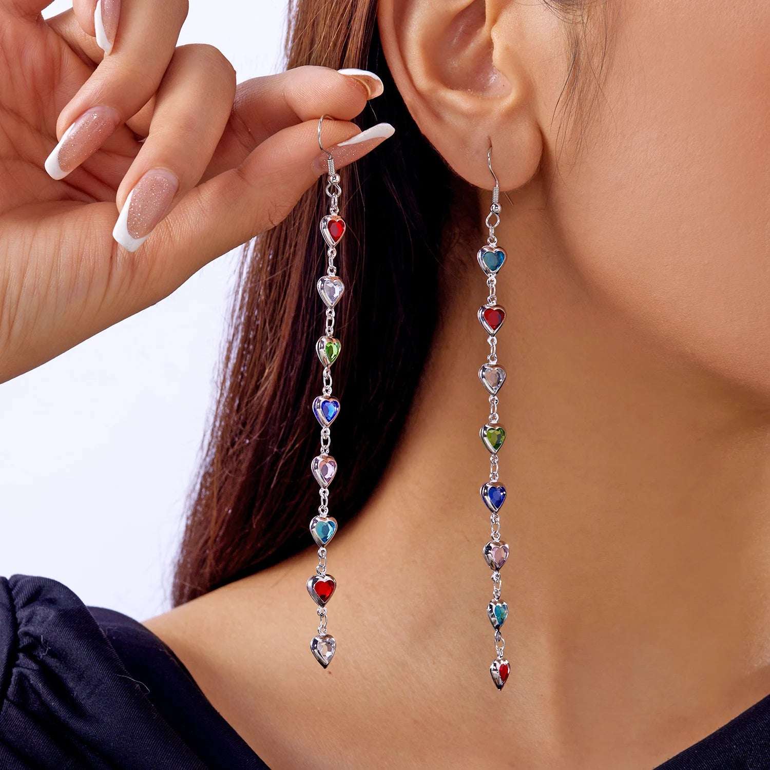 Luxury Shiny Zircon Long Tassel Earrings for Women Exquisite Black Water Drop Earrings Girls Bridal Party Wedding Jewelry Gift