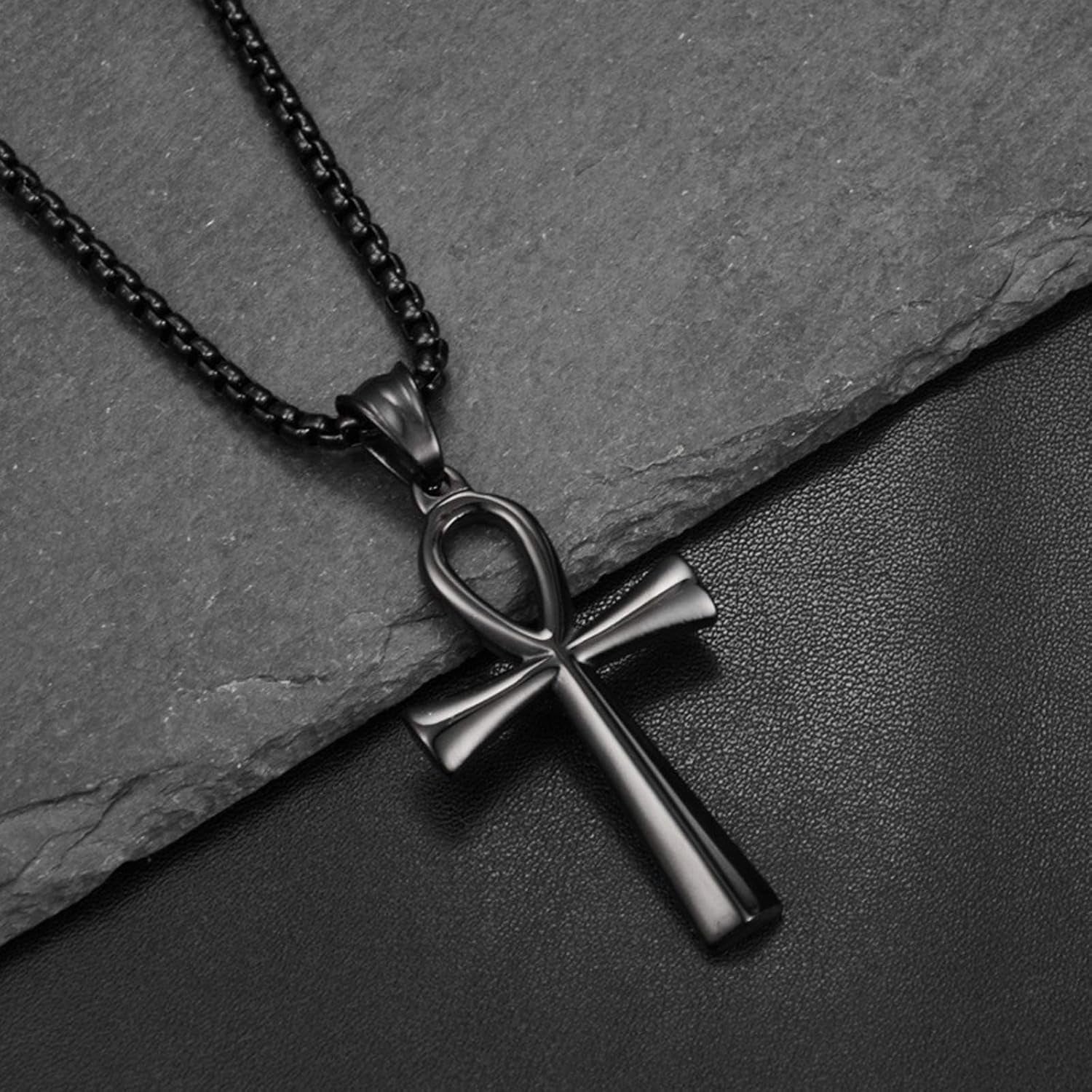 Men'S Cross Necklace 316L Stainless Steel Jesus Ankh Pendant Rolo Chain Jewelry