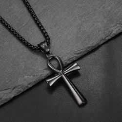 Men'S Cross Necklace 316L Stainless Steel Jesus Ankh Pendant Rolo Chain Jewelry