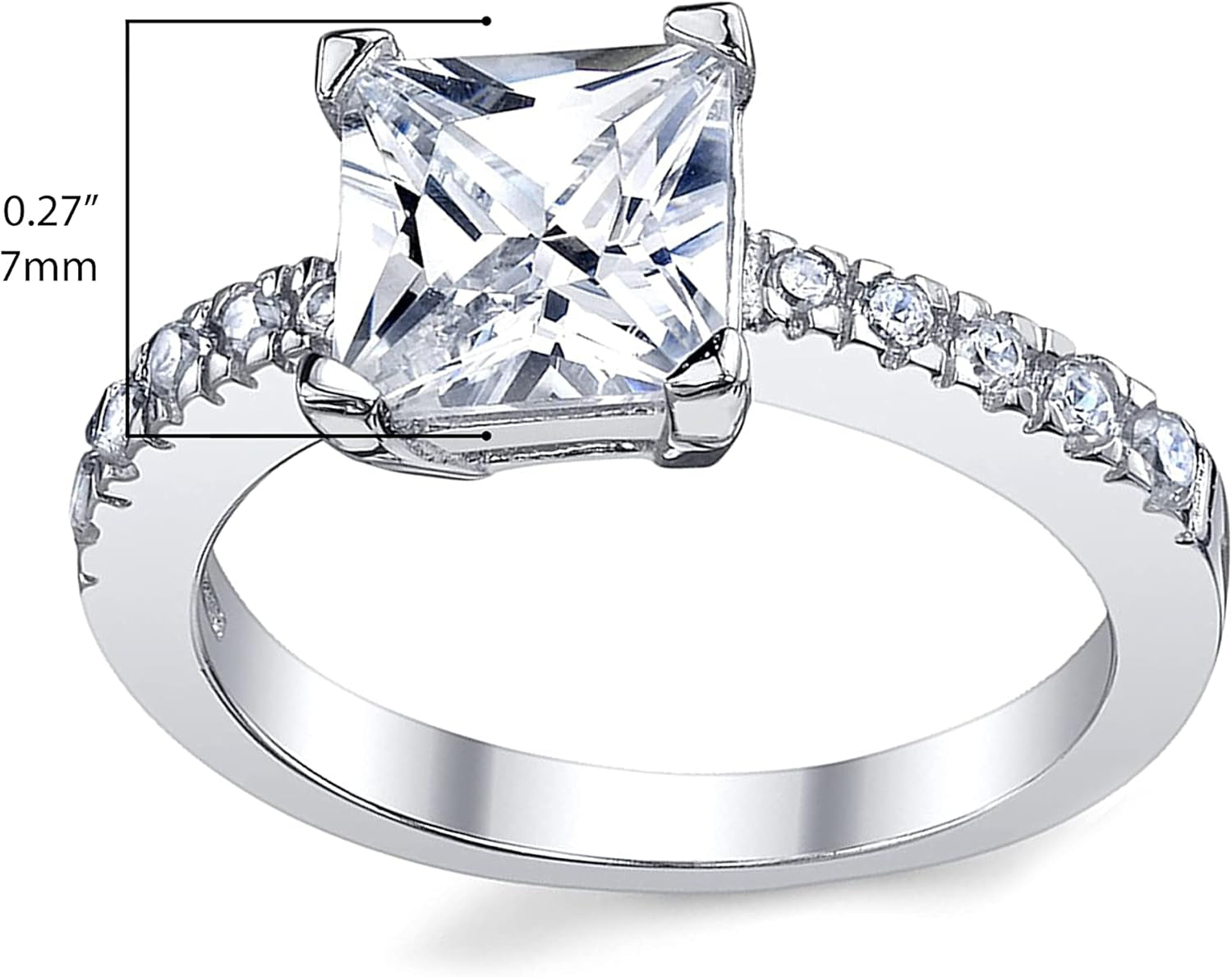 1.25 Carat Princess Cut Cubic Zirconia CZ Sterling Silver 925 Engagement, Wedding Ring Sizes 5 to 8
