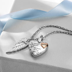 Heart Pendant Necklace, Cremation Necklace for Ashes for Women/Men, Urn Necklace for Ashes Angel Wing Jewelry Memorial Pendant- No Longer by My Side but Forever in My Heart- Pendant for Grandma