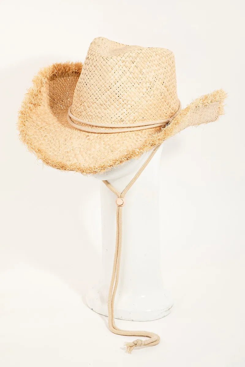 Fame Adjustable Strap Raw Hem Weave Hat - Bela Fils BoutiqueBela Fils Boutique