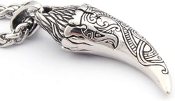 Viking Wolf Tooth Strength Pendant Necklace 4Mm Keel Chain Stainless Steel Asatru Pagan Jewelry for Men Women