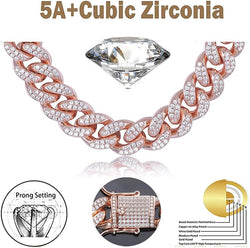12Mm Gold Plated Hip Hop Iced Out CZ Lab Diamond Miami Cuban Link Necklace Bracelet with Giftbox for Men and Women