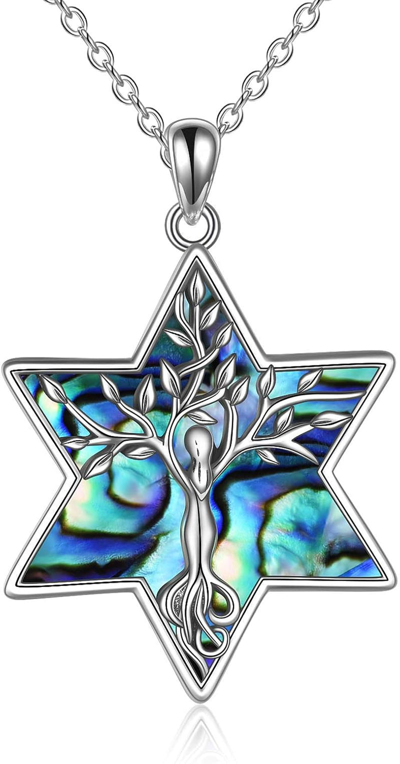 Tree of Life Necklace 925 Sterling Silver Abalone Shell Moon/Cross/Star of David Pendant Necklace for Women Jewelry