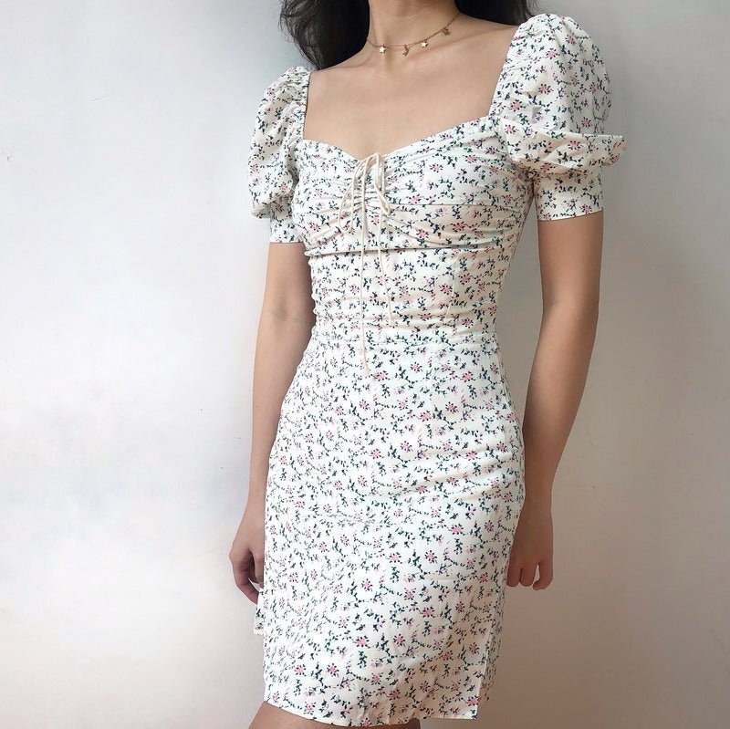Floral Chiffon Mini Skirt with Vintage Puff Sleeve Dress - Bela Fils BoutiqueBela Fils Boutique