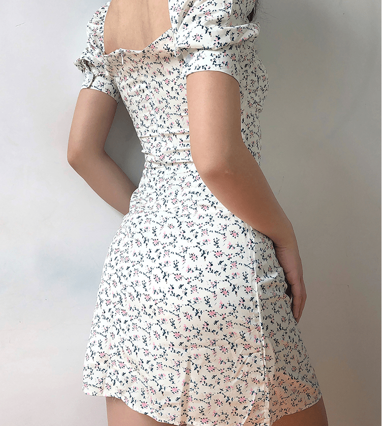 Floral Chiffon Mini Skirt with Vintage Puff Sleeve Dress - Bela Fils BoutiqueBela Fils Boutique