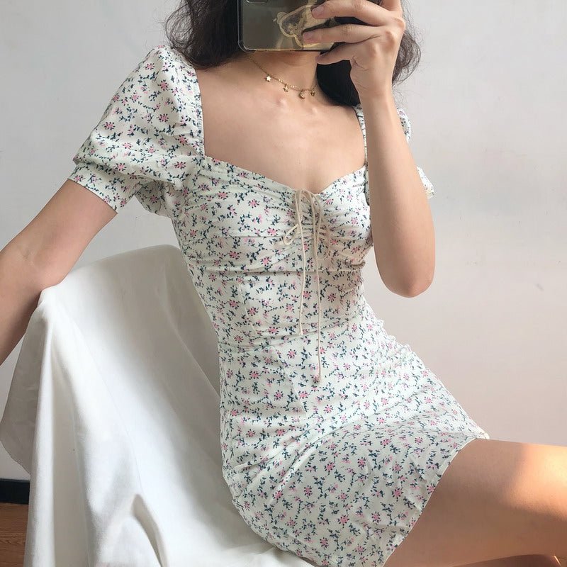Floral Chiffon Mini Skirt with Vintage Puff Sleeve Dress - Bela Fils BoutiqueBela Fils Boutique
