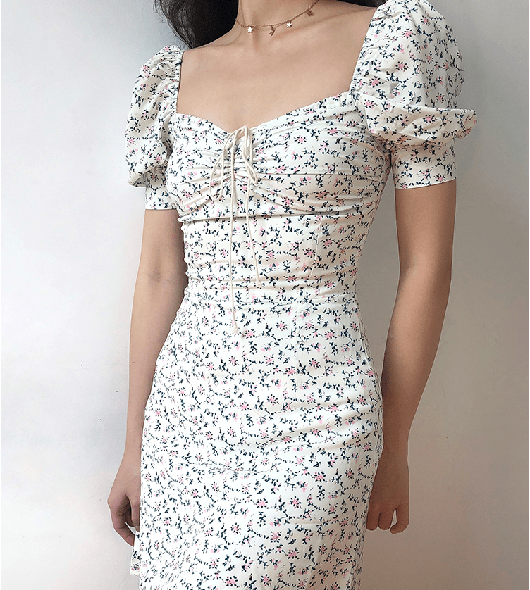 Floral Chiffon Mini Skirt with Vintage Puff Sleeve Dress - Bela Fils BoutiqueBela Fils Boutique