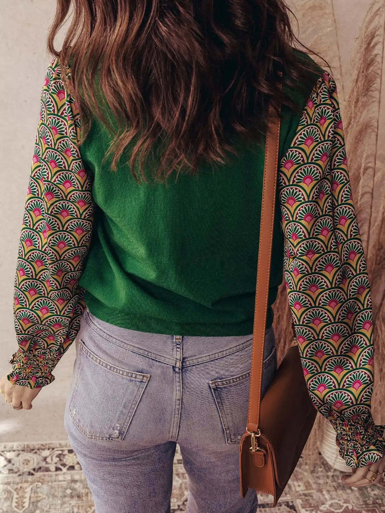 Floral Patchwork Shirred Cuff Puff Sleeve Knit Top - Bela Fils BoutiqueBela Fils Boutique