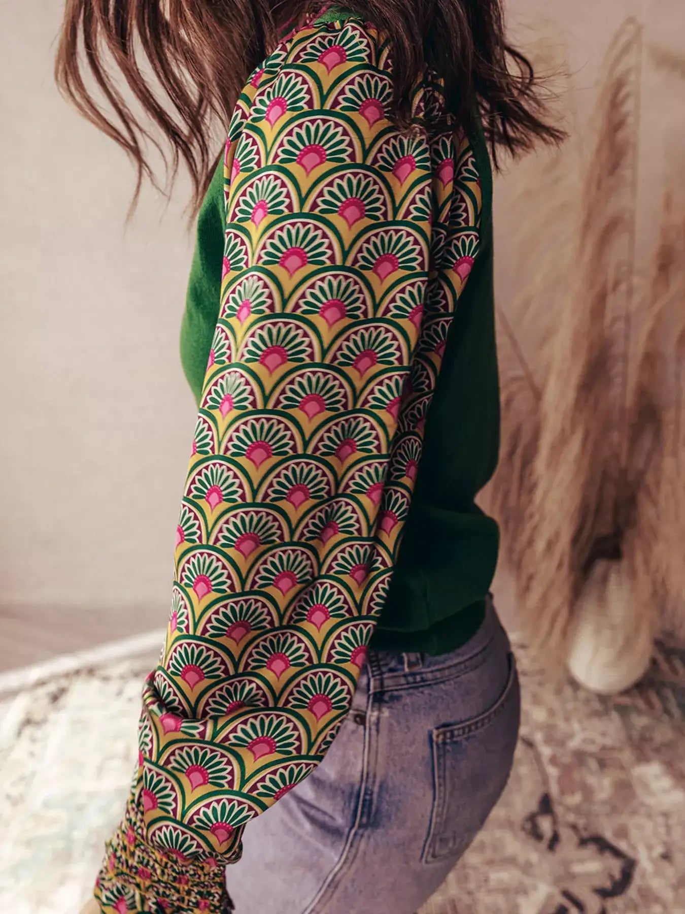 Floral Patchwork Shirred Cuff Puff Sleeve Knit Top - Bela Fils BoutiqueBela Fils Boutique