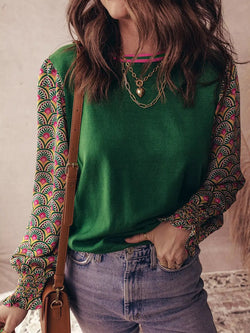 Floral Patchwork Shirred Cuff Puff Sleeve Knit Top - Bela Fils BoutiqueBela Fils Boutique