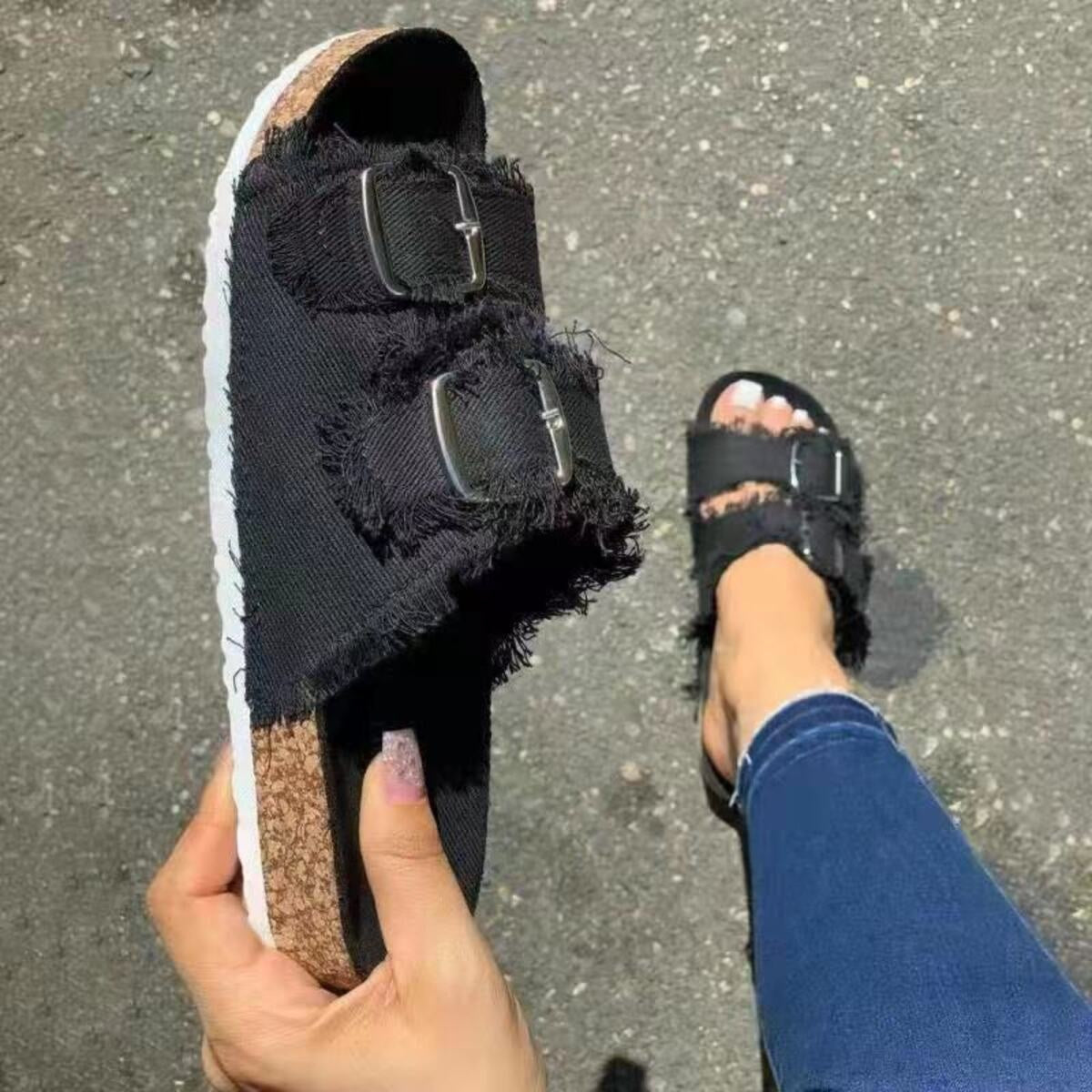 Frayed Edge Buckle Sandals - Bela Fils BoutiqueBela Fils Boutique