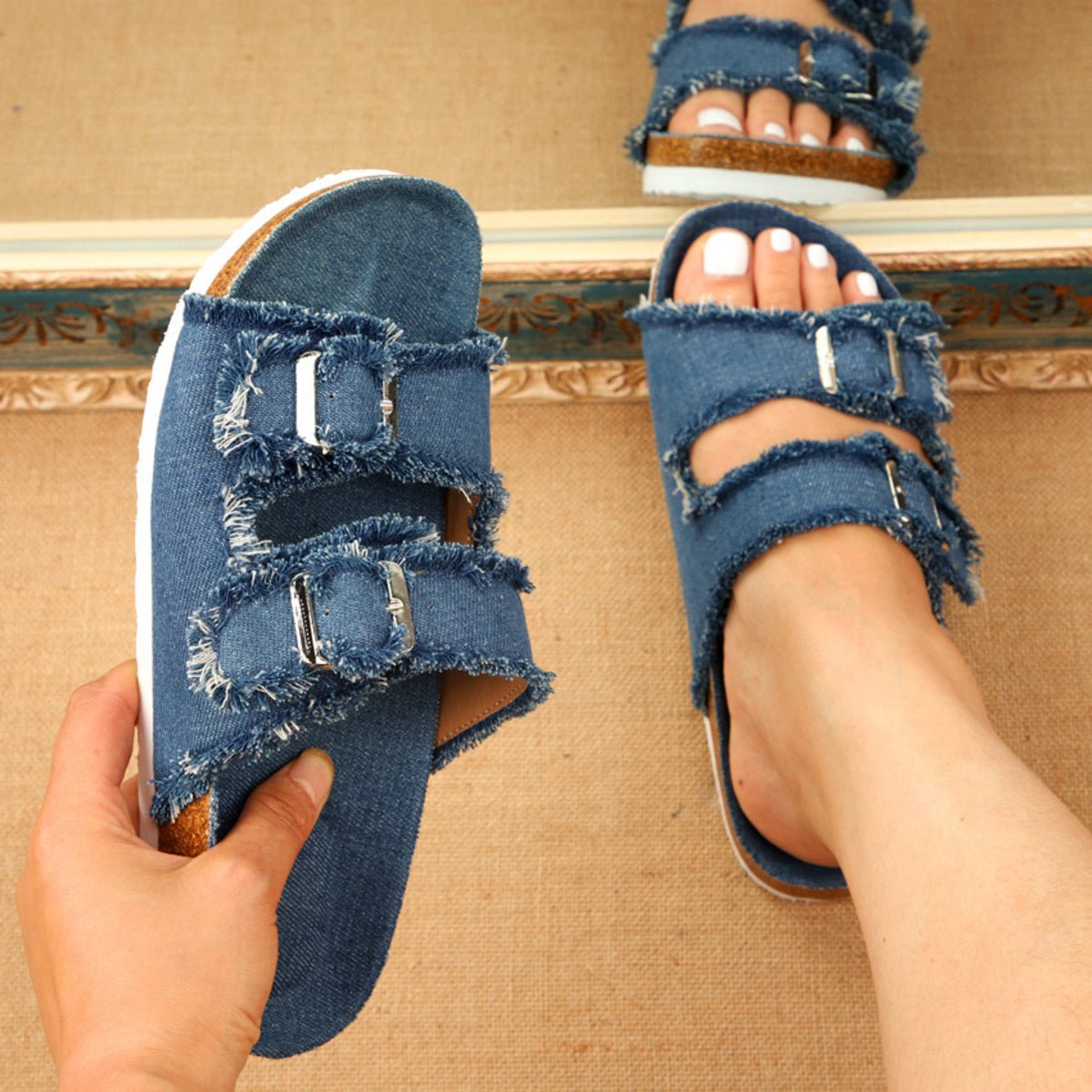 Frayed Edge Buckle Sandals - Bela Fils BoutiqueBela Fils Boutique