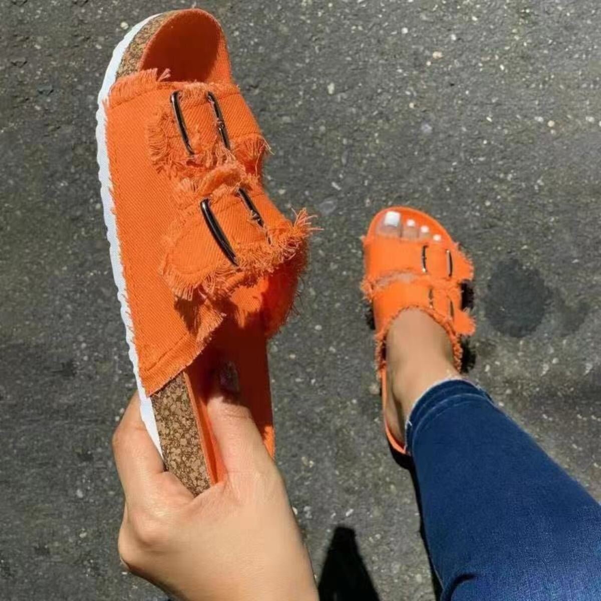 Frayed Edge Buckle Sandals - Bela Fils BoutiqueBela Fils Boutique
