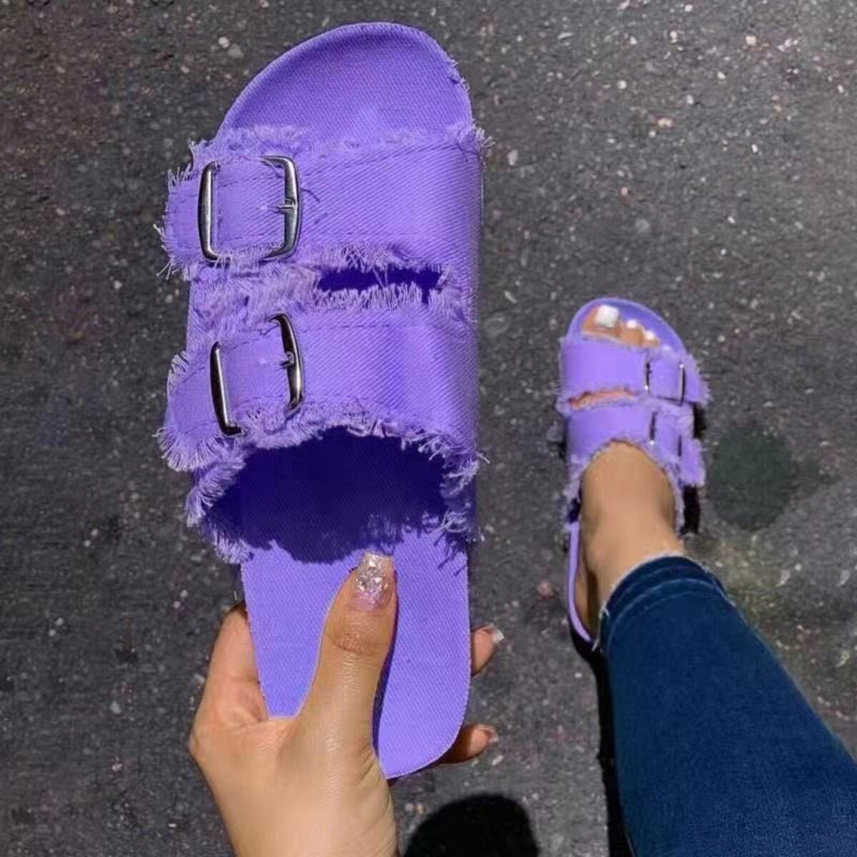 Frayed Edge Buckle Sandals - Bela Fils BoutiqueBela Fils Boutique