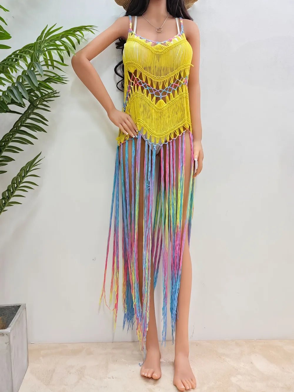 Fringe Scoop Neck Spaghetti Strap Cover - Up - Bela Fils BoutiqueBela Fils Boutique