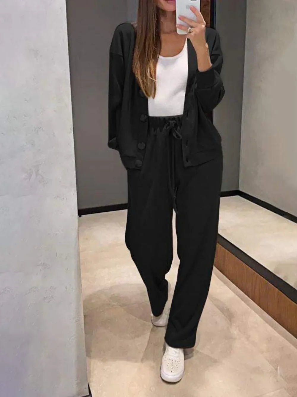 Full Size Button Up Long Sleeve Top and Pants Set - Bela Fils BoutiqueBela Fils Boutique