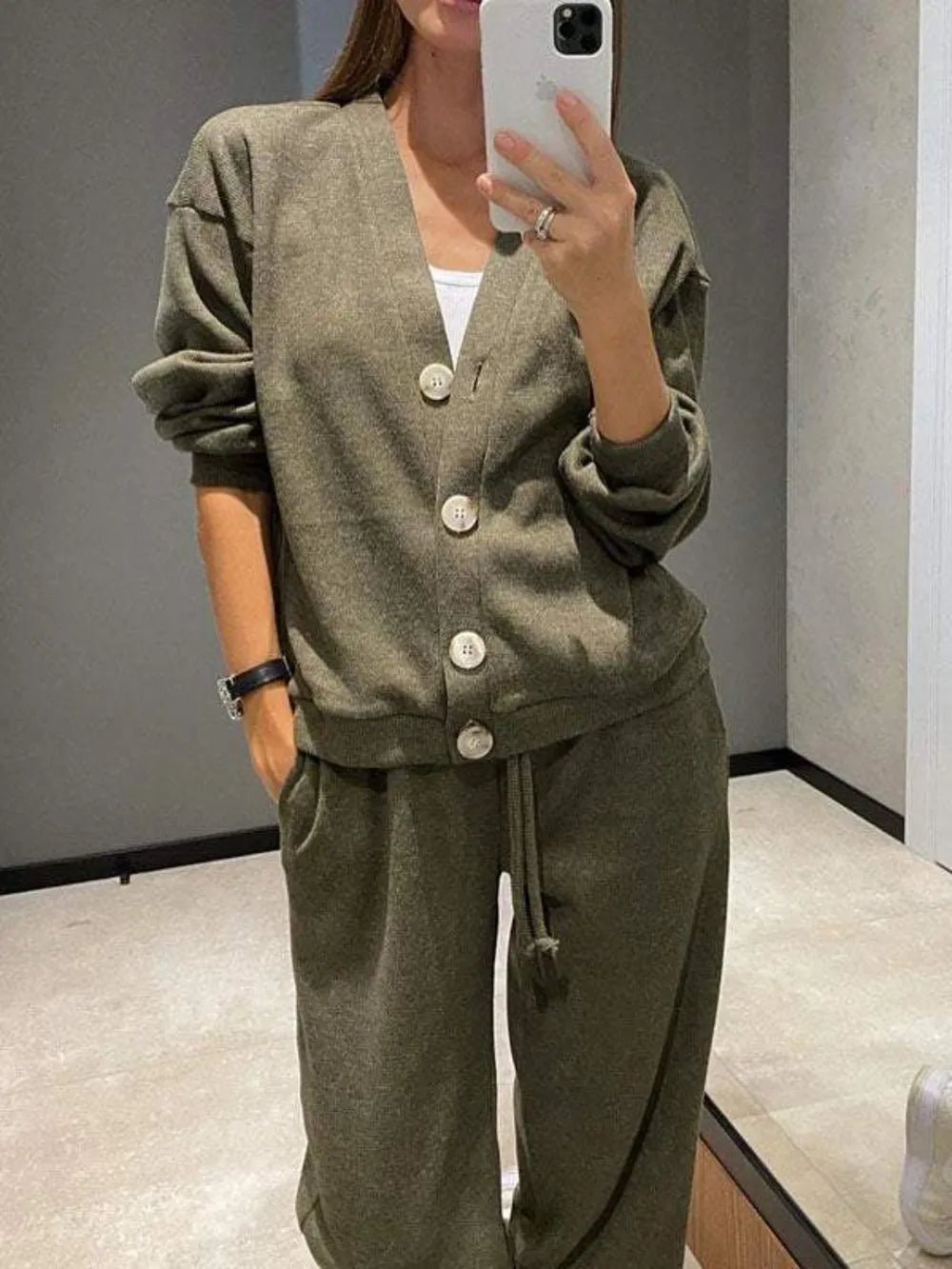 Full Size Button Up Long Sleeve Top and Pants Set - Bela Fils BoutiqueBela Fils Boutique