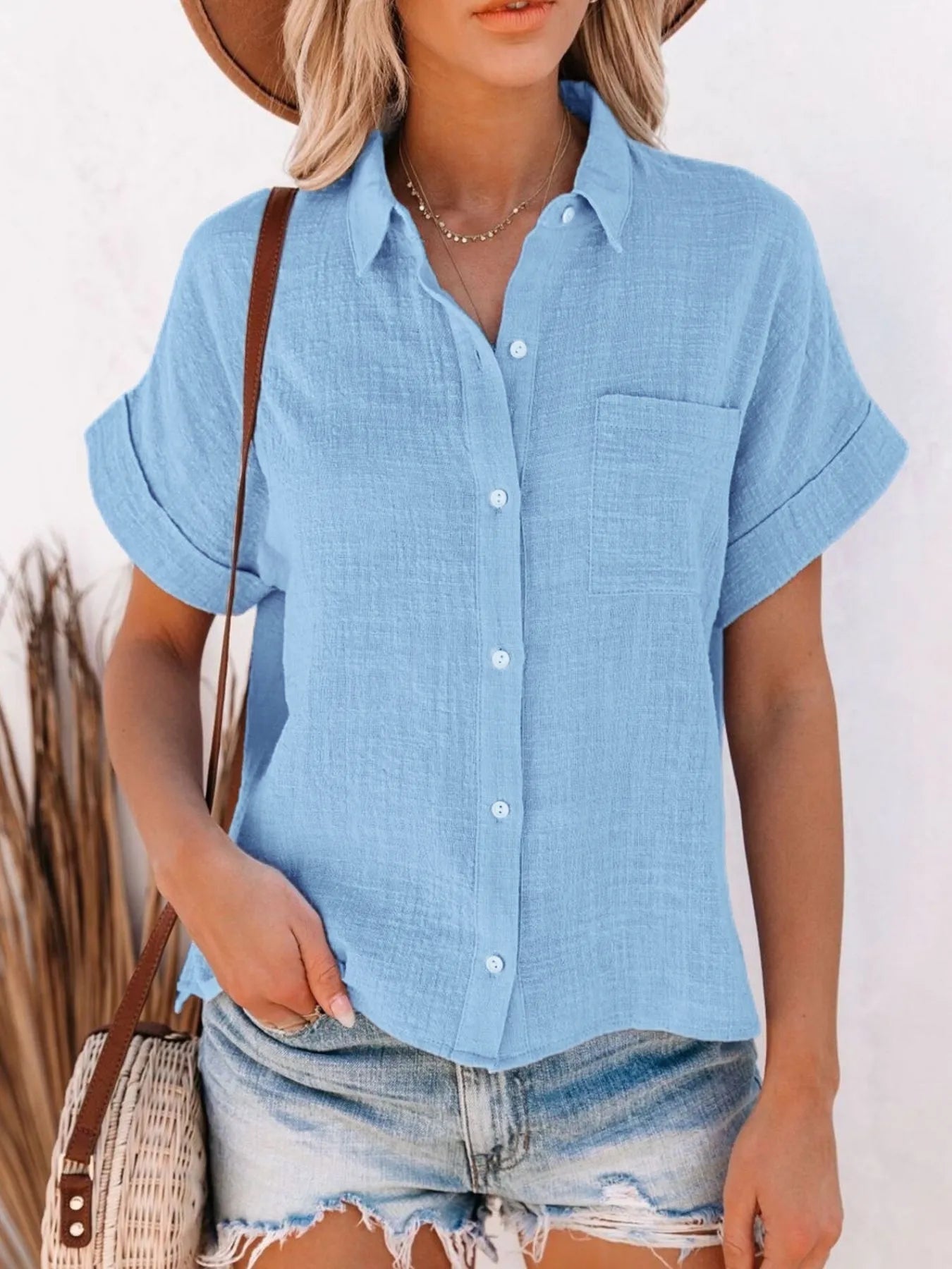 Full Size Button Up Short Sleeve Shirt Plus Size - Bela Fils BoutiqueBela Fils Boutique