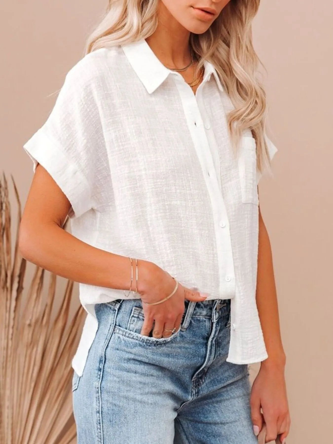 Full Size Button Up Short Sleeve Shirt Plus Size - Bela Fils BoutiqueBela Fils Boutique