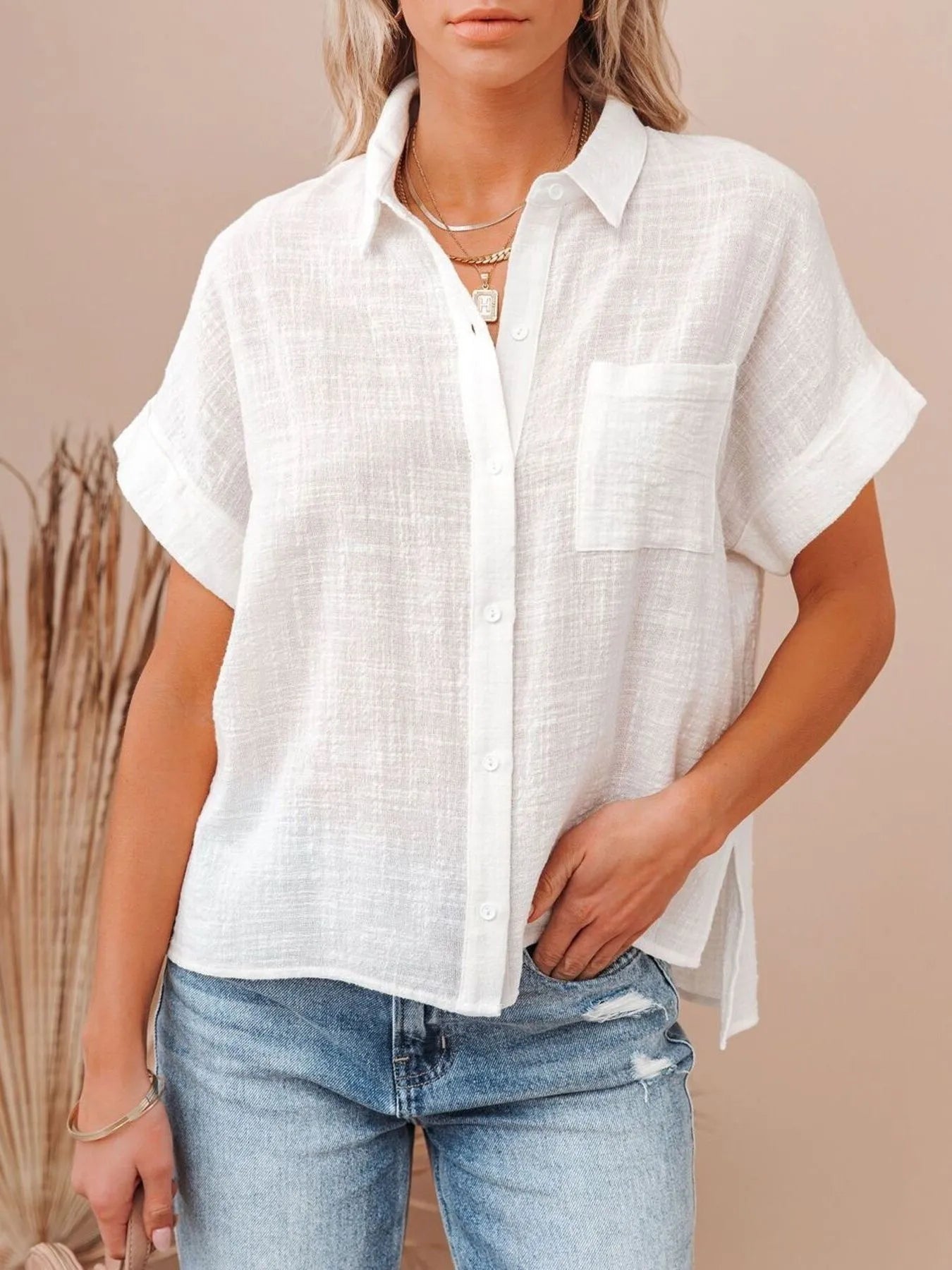 Full Size Button Up Short Sleeve Shirt Plus Size - Bela Fils BoutiqueBela Fils Boutique