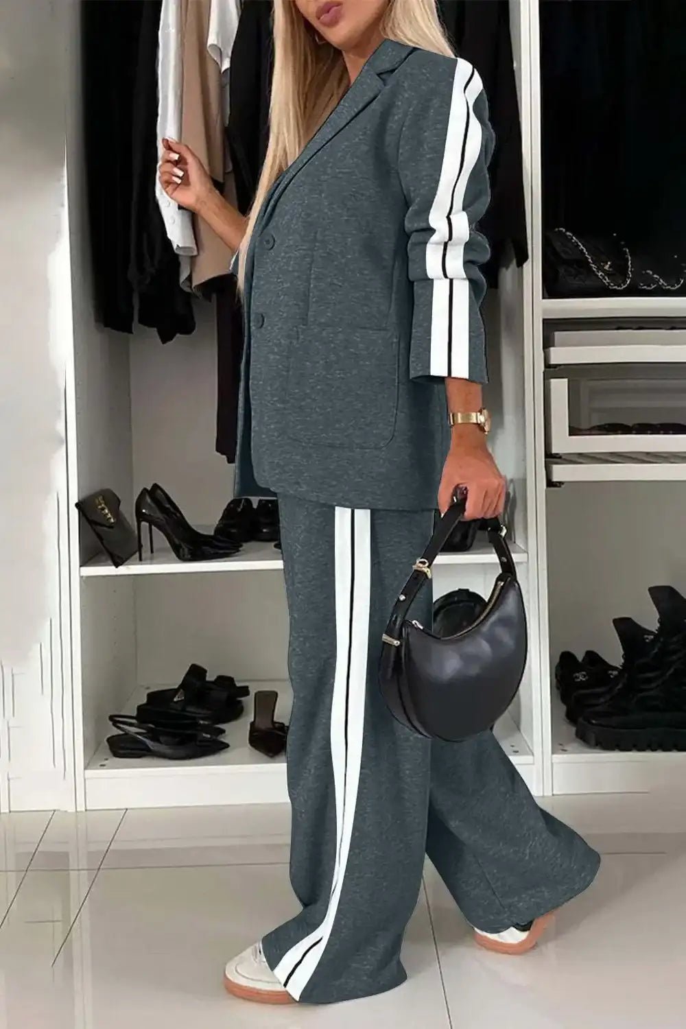 Full Size Contrast Lapel Collar Top and Pants Set - Bela Fils BoutiqueBela Fils Boutique