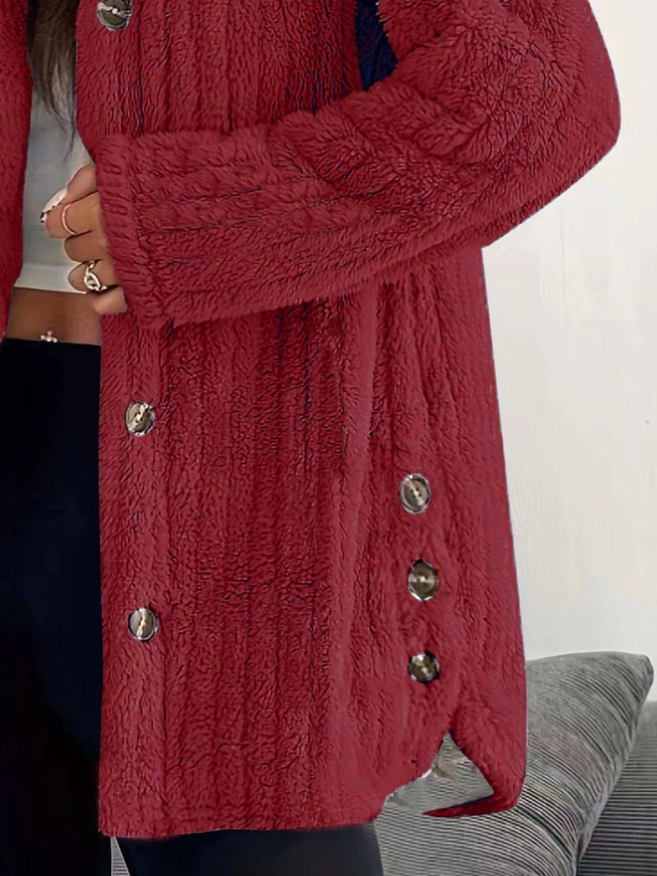 Full Size Fleece Button Up Hooded Outerwear Plus Size - Bela Fils BoutiqueBela Fils Boutique
