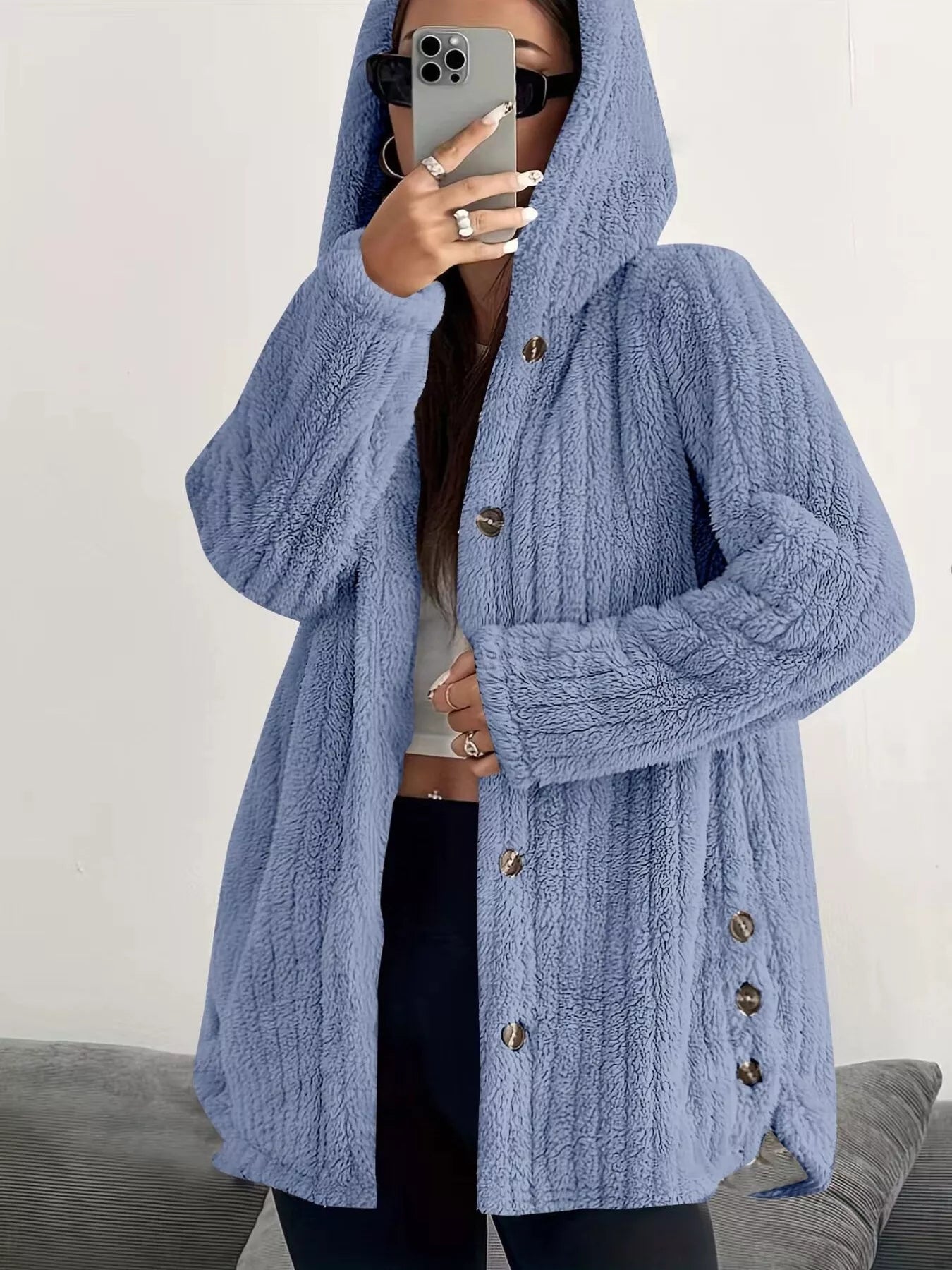 Full Size Fleece Button Up Hooded Outerwear Plus Size - Bela Fils BoutiqueBela Fils Boutique