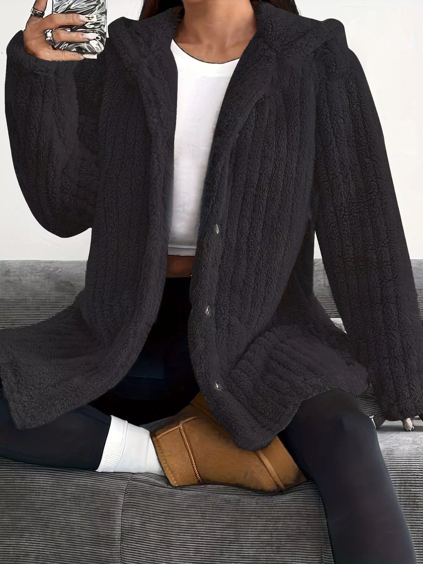 Full Size Fleece Button Up Hooded Outerwear Plus Size - Bela Fils BoutiqueBela Fils Boutique