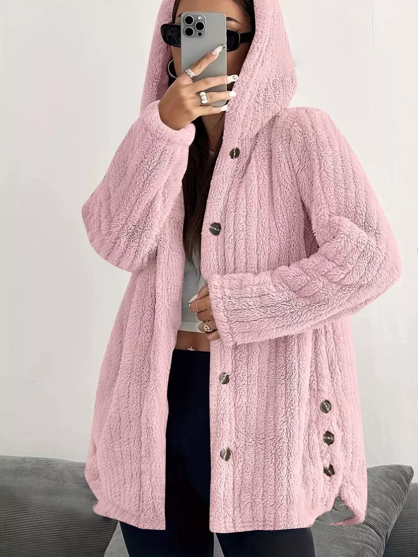 Full Size Fleece Button Up Hooded Outerwear Plus Size - Bela Fils BoutiqueBela Fils Boutique