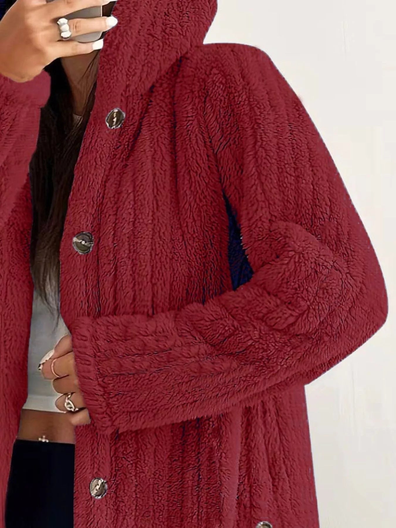Full Size Fleece Button Up Hooded Outerwear Plus Size - Bela Fils BoutiqueBela Fils Boutique
