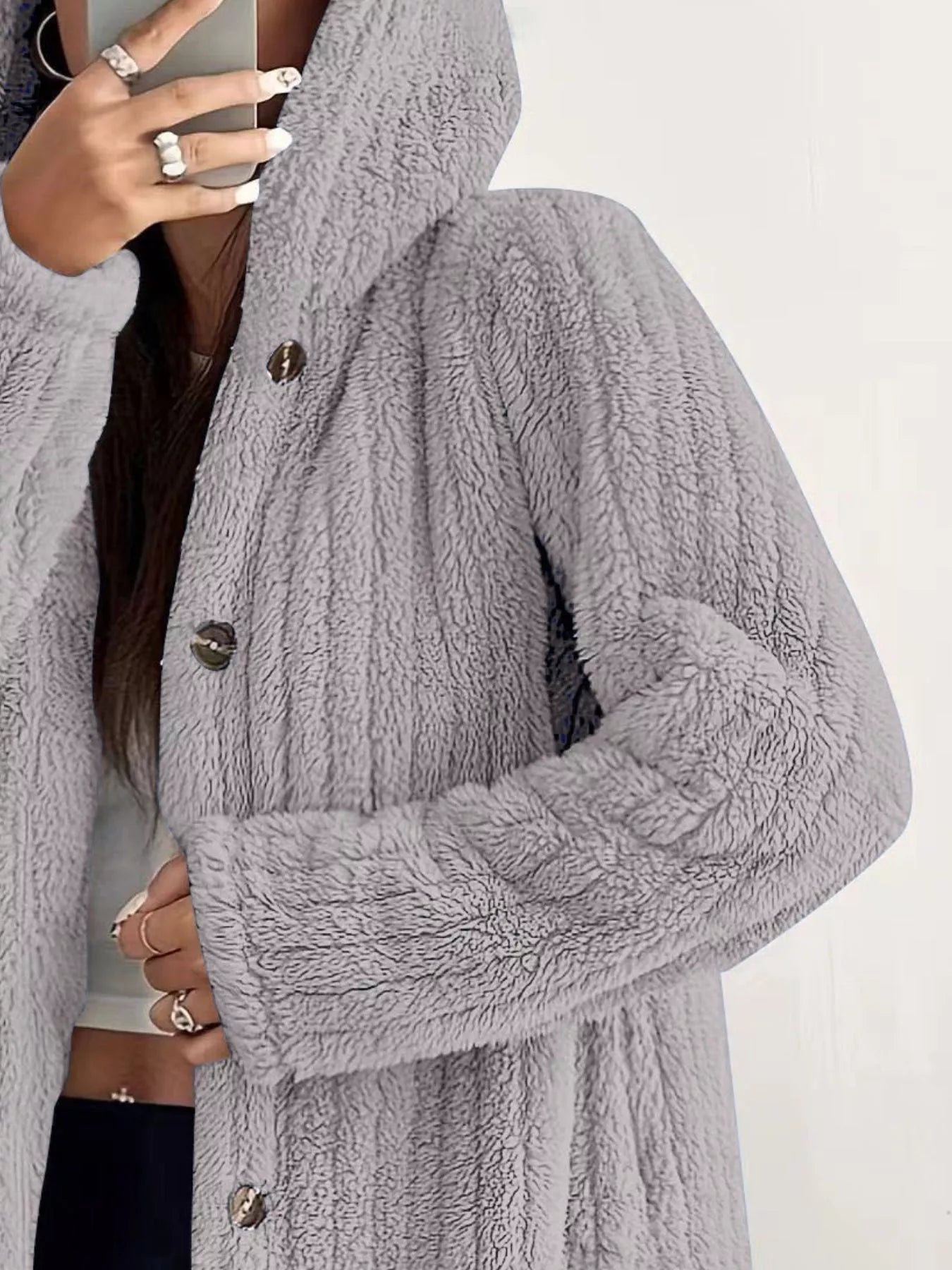 Full Size Fleece Button Up Hooded Outerwear Plus Size - Bela Fils BoutiqueBela Fils Boutique