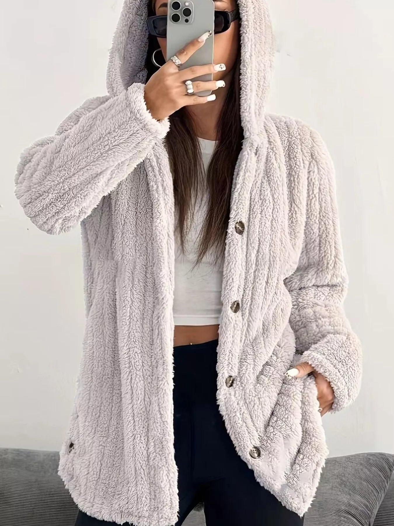 Full Size Fleece Button Up Hooded Outerwear Plus Size - Bela Fils BoutiqueBela Fils Boutique